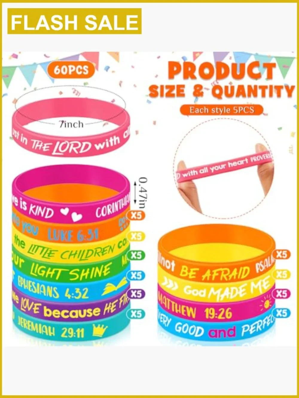 60 Religious Scripture Bracelets for Kids Christian Wristbands School Classroom